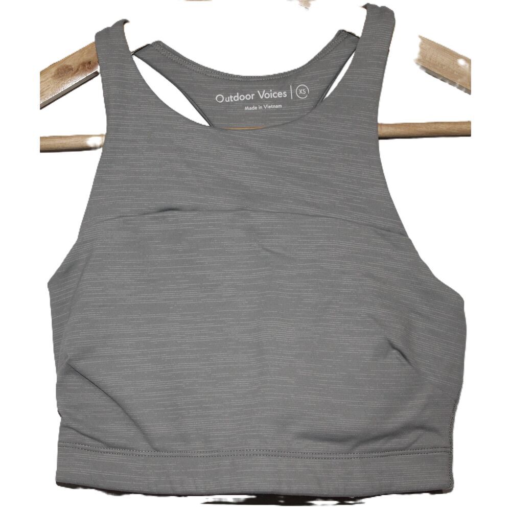 Womens Outdoor Voices All Time Bra 245236 Gray Racerback Crop Sports Bra Size XS